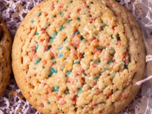 Confetti cookies stacked on a cooling rack