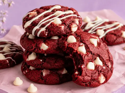 Red velvet cookies with white chocolate chips
